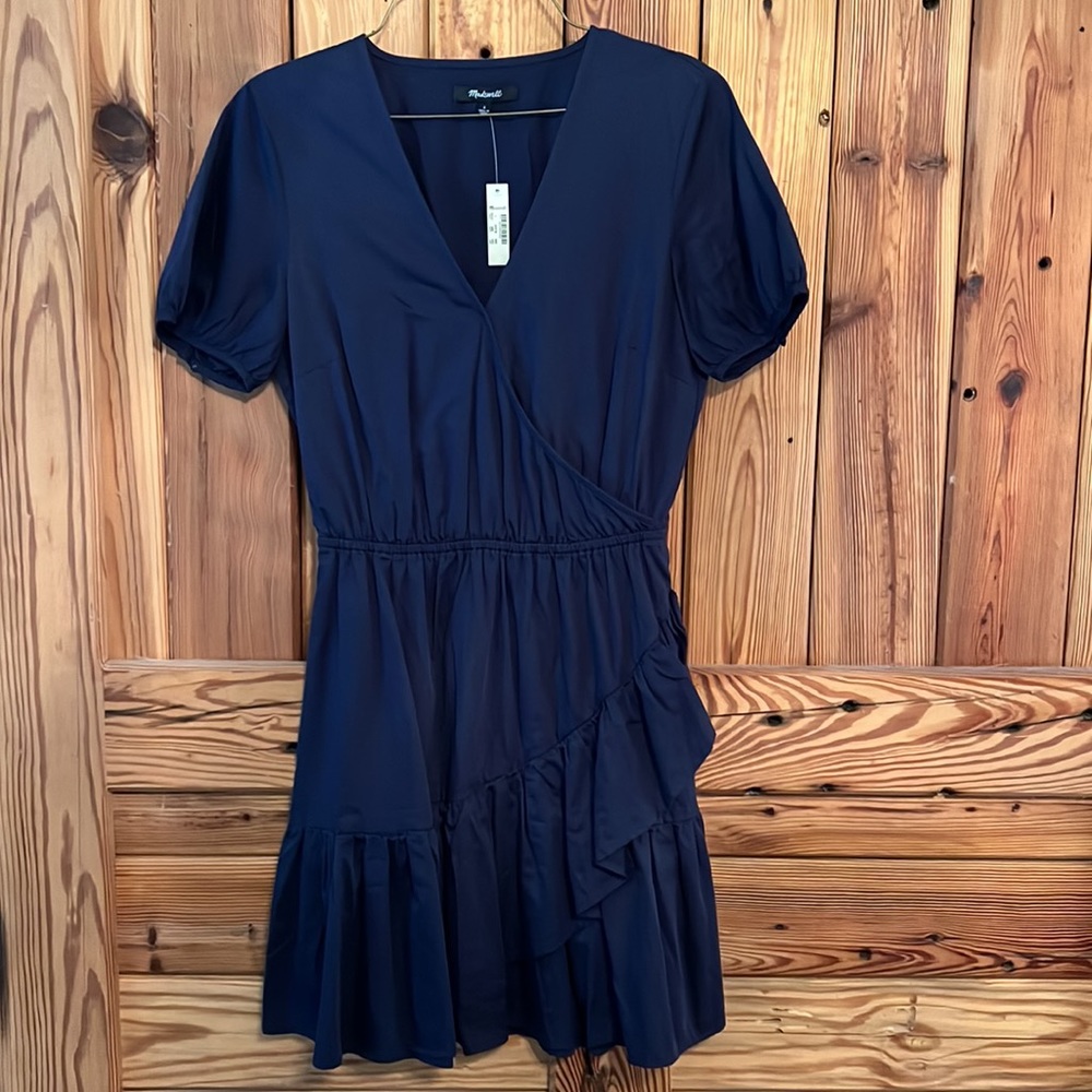 Madewell NWT mock wrap dress size 2 navy blue